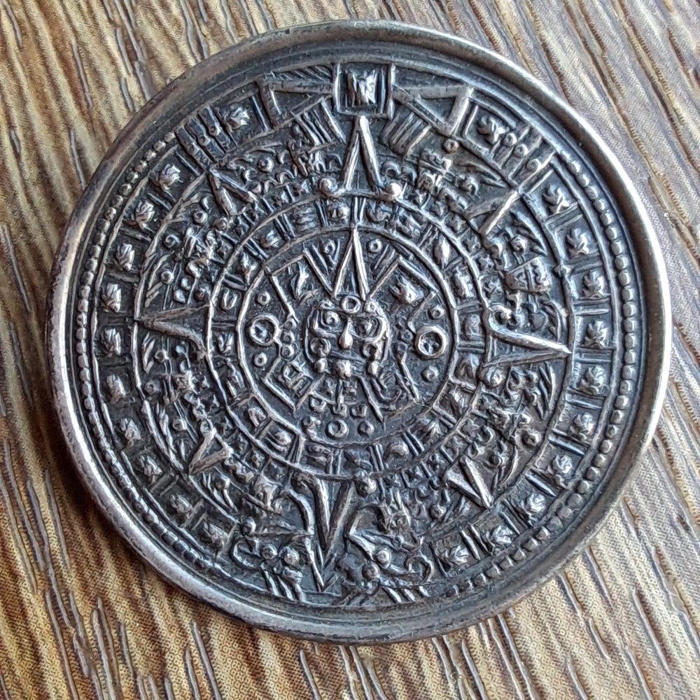 ​Vtg CHORLAZA TAXCO Sterling Silver AZTEC SUN Calendar Brooch Pin Pendant .925